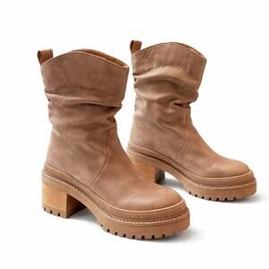 Free People Mel Slouch Boots Taupe Leather Lug Sole Size 8.5 New